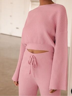 Lulus Snuggly Style Mauve Pink Ribbed Knit Cropped Sweater size S